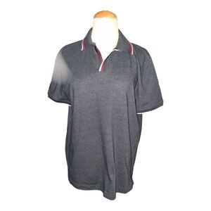 Perry Ellis Men's Charcoal Polo Shirt with Contrast Collar Trim Medium M